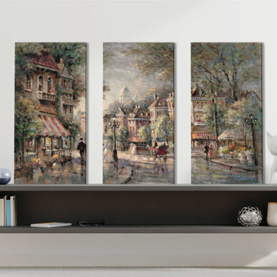 French Street Scene II - 3 Piece Wrapped Canvas Painting