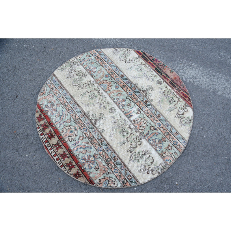 3.6x3.6 ft Small Rugs, Vintage Rugs, Anatolian Rugs, Green Statement Rug, Turkish Rugs, Oushak Rug