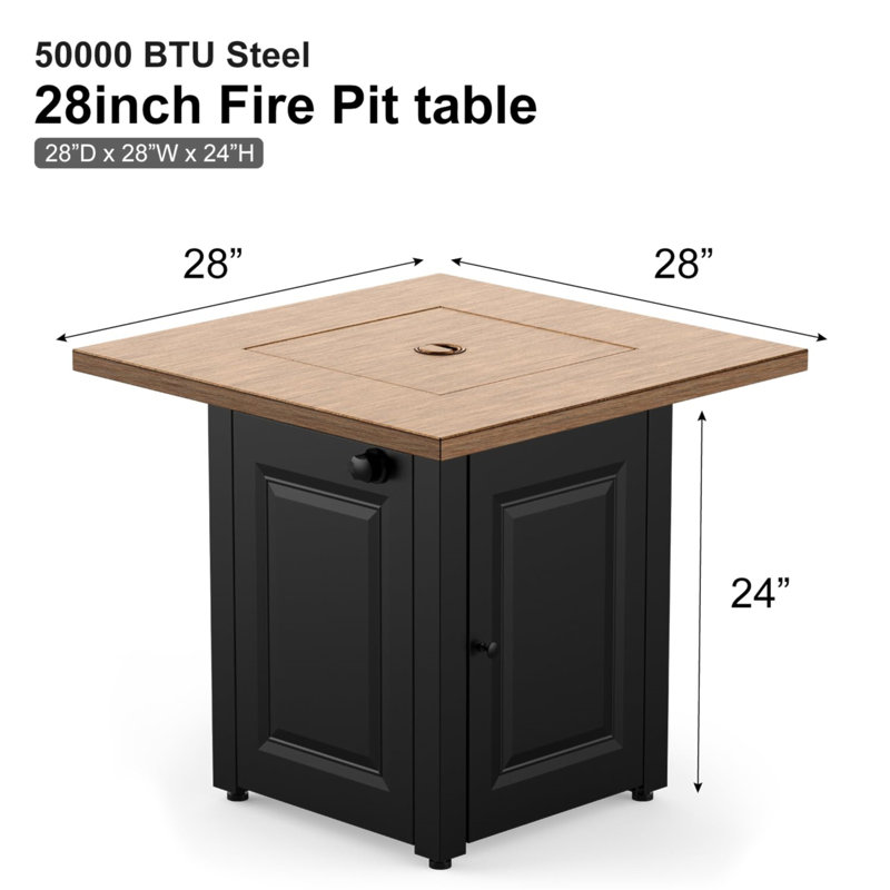 Table de foyer d'extérieur au gaz 28 po, table de foyer d'extérieur au propane de 50000 BTU avec couvercle et pierres de lave, protection contre les flammes