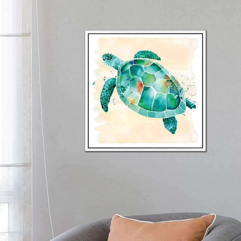 Sea Turtle by Sara Berrenson - Print on Canvas, White Framed, 66.04 cm H x 66.04 cm W
