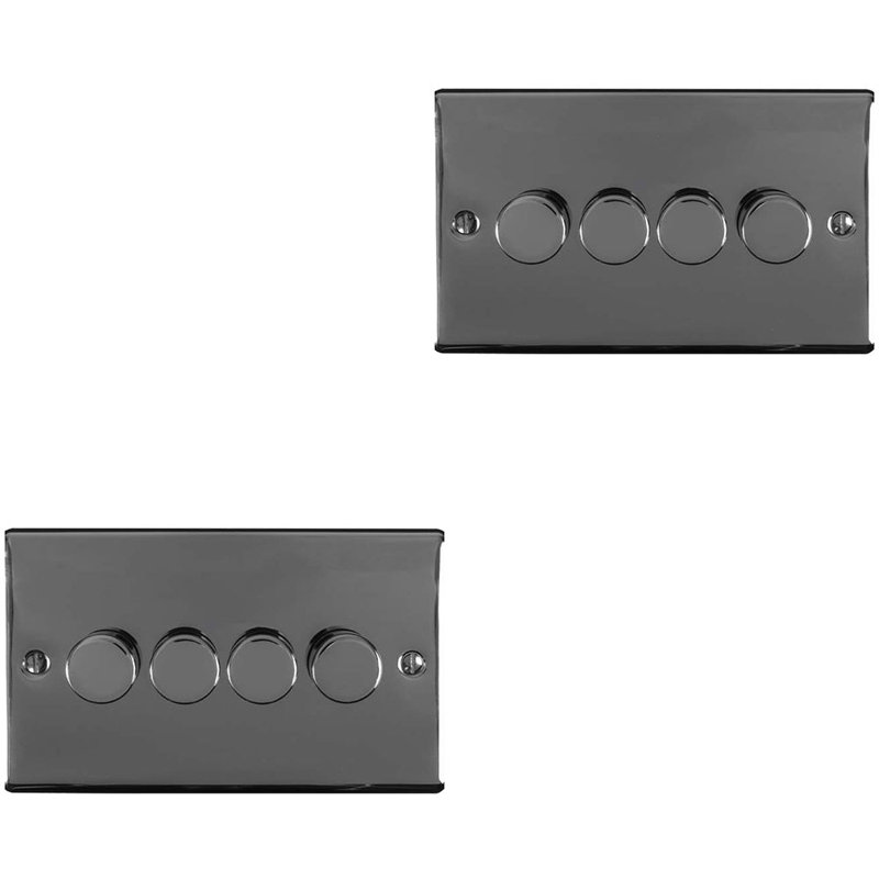 2 PACK 4 Gang 400W 2 Way Rotary Dimmer Switch CHROME Light Dimming Plate, Satin Black, Black