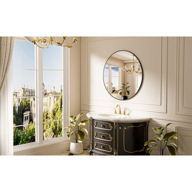 Round/Circle Vanity Mirror with Aluminum Alloy Frame, HD Tempered Glass, French Cleat Mounted Wall Decor Bathroom Vanity Mirror