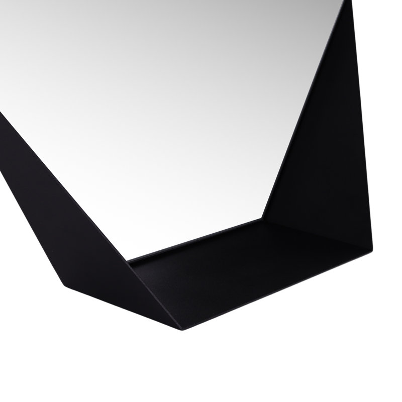 Metal Flat Wall Mirror with Shelves, Black