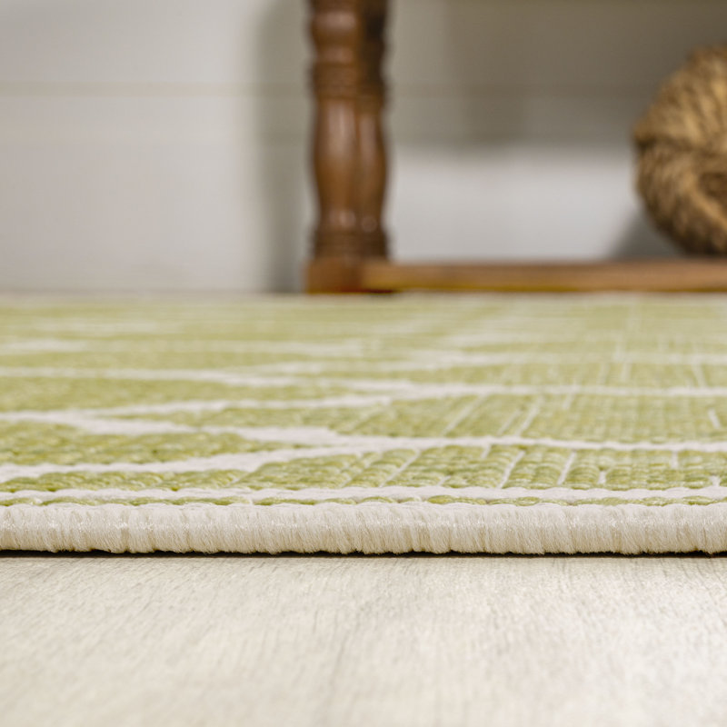 Tapis d'intérieur / extérieur vert / crème Trebol, Tapis de couloir 2 pi 2 po x 10 pi