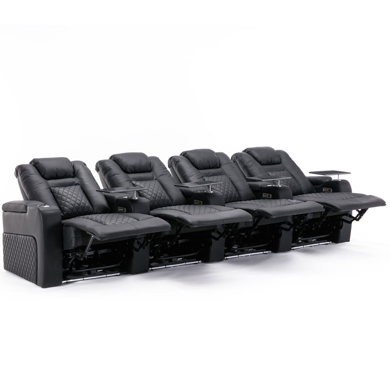 Mealey Broadway 4 Seater Electric Recliner Cinema Sofa with Tray, Black