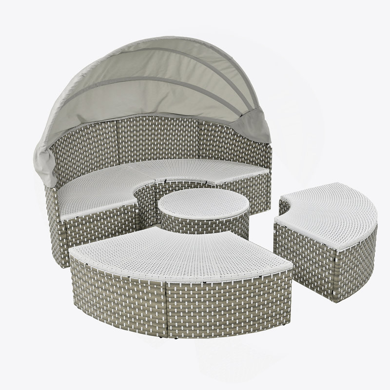 Ensemble de canapé modulaire d'extérieur en rotin pour lit de jour en rotin à deux tons avec auvent rétractable