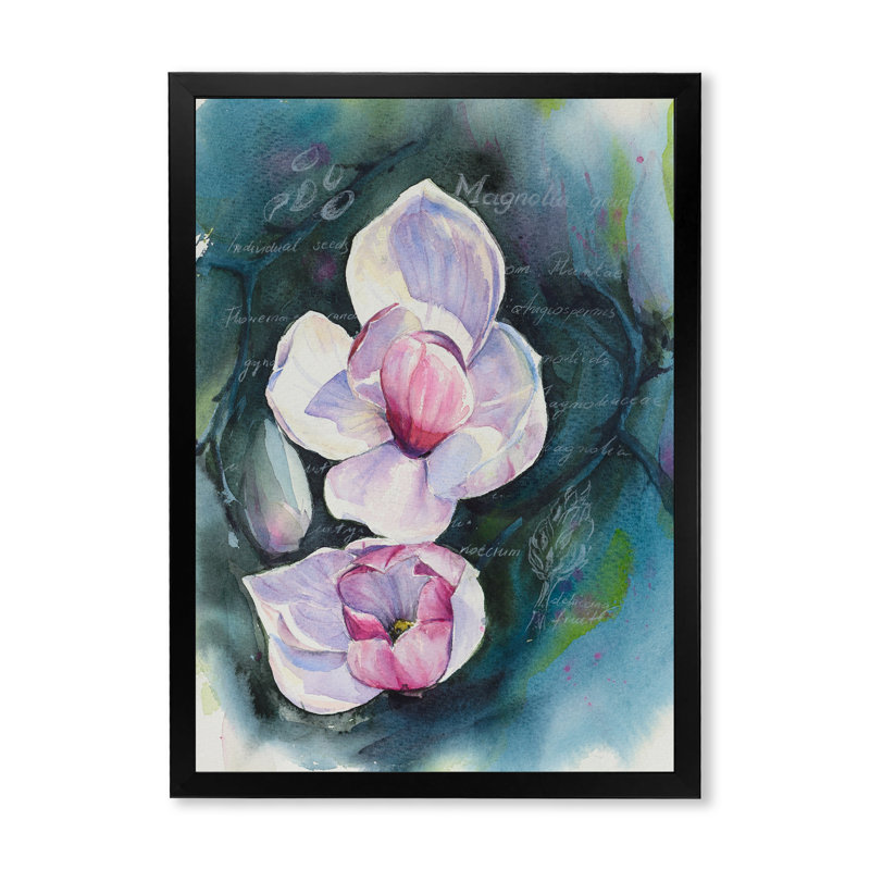 «Magnolia Pink and White Flowers», reproduction d'art sur toile, H 12 po x l 8 po x P 1 po, Toile avec cadre photo noir