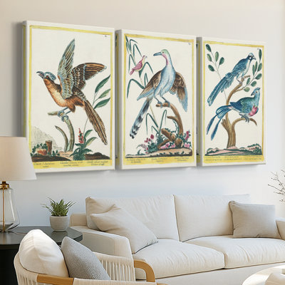 Pastel Birds IV - Toile tendue avec châssis sur mesure - 3 pièces