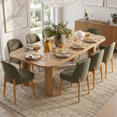 87" Oval Solid Oak Wood Pedestal Dining Table with Sculptural Pillar Legs