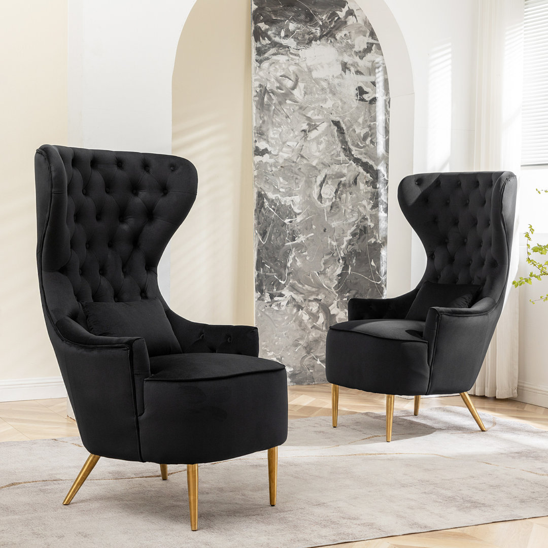 Flaxville 2 - Pieces Upholstered Tufted Velvet High Wingback Chair Willa Arlo™ Interiors Body