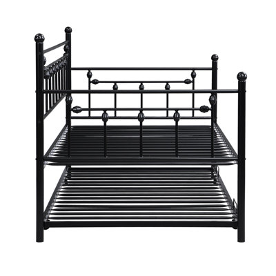 Daybed With Trundle In Black - Modern Look And Function, Metal Structure For Durability, Save Space Ease, Quiet Stable Experience, Easy Assembly , Fits All Mattress Sizes, 250/350 Lbs Supported Color