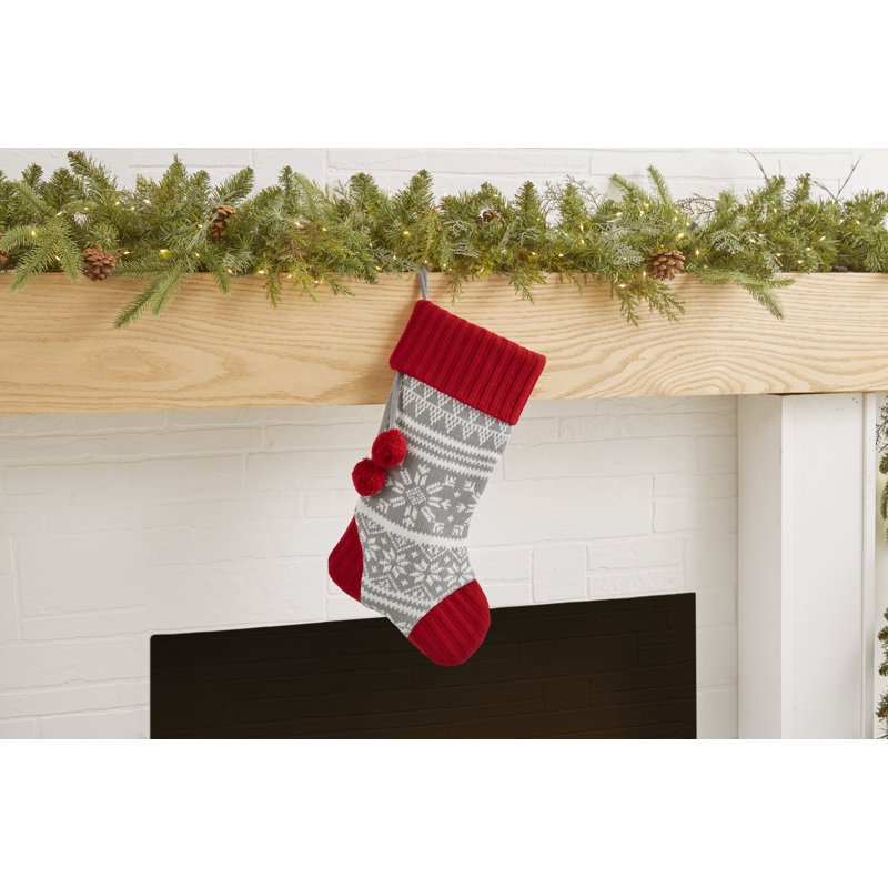 Knit Snowflake Personalized Christmas Stocking Red