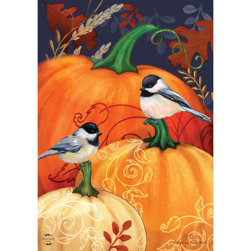 Pumpkins and Chickadees Fall House Flag