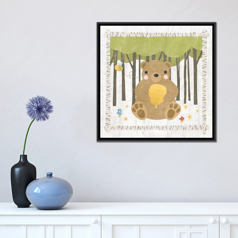 « bear », peinture sur toile tendue hideaway series, H 18 po x l 18 po x P 1,5 po, Pas de tapis, Toile encadrée noire
