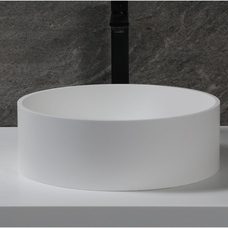 Matte White Resin Circular Bathroom Sink with Concealed Drain