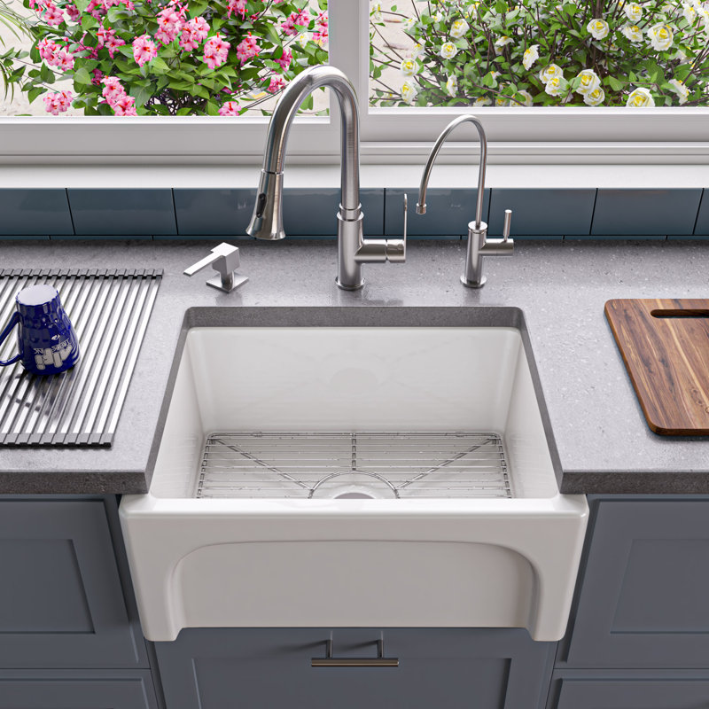 24'' L Single Bowl Fireclay Kitchen Sink, White
