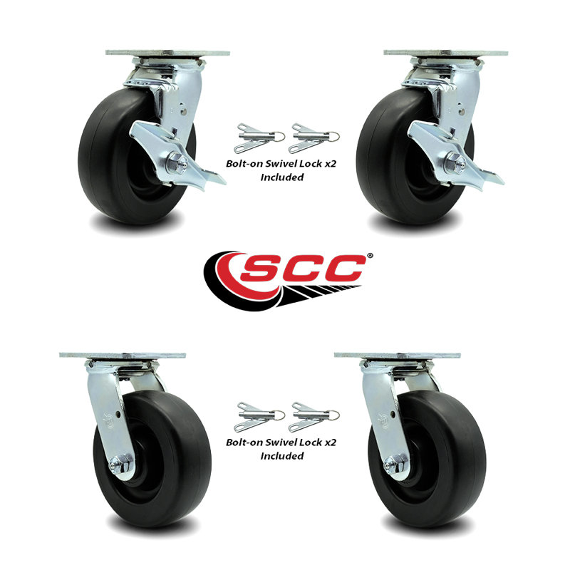 6 Inch Polyolefin Caster Set with Roller Bearings 4 Swivel Lock 2 Brake SCC/SCC-30CS620-POR-TLB-BSL-2-BSL-2