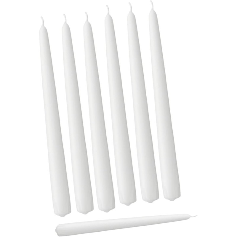 12 chandelles coniques non parfumées 12 pièces, Blanc, H 12 po x l 0,875 po x P 0,875 po
