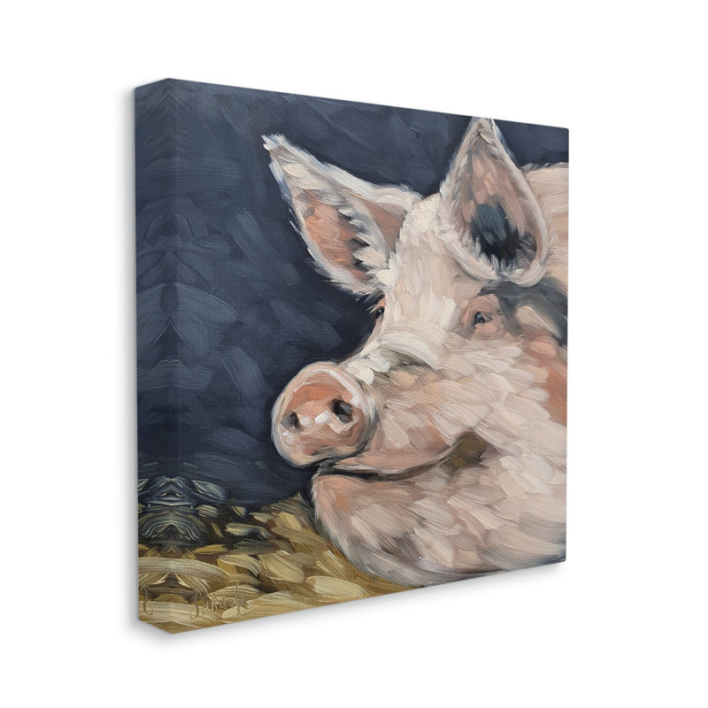 «Sourire de cochon souriant» par G. Designs - peinture sur toile tendue, H 17 po x l 17 po x P 1,5 po