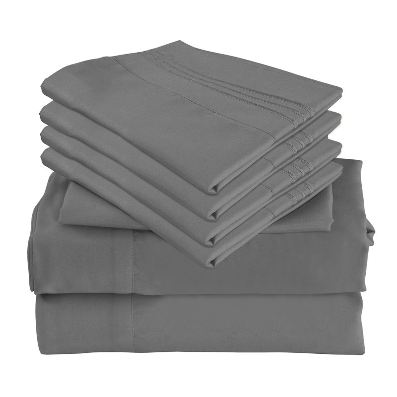Premium Rayon From Bamboo 6 Pc Sheet Set With Deep Pockets, Cooling, Gray, Twin Sheet Set with 2 Pillowcases