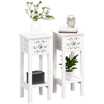 Ensemble de 2 tables de chevet avec tiroir et tablette de rangement ouverte