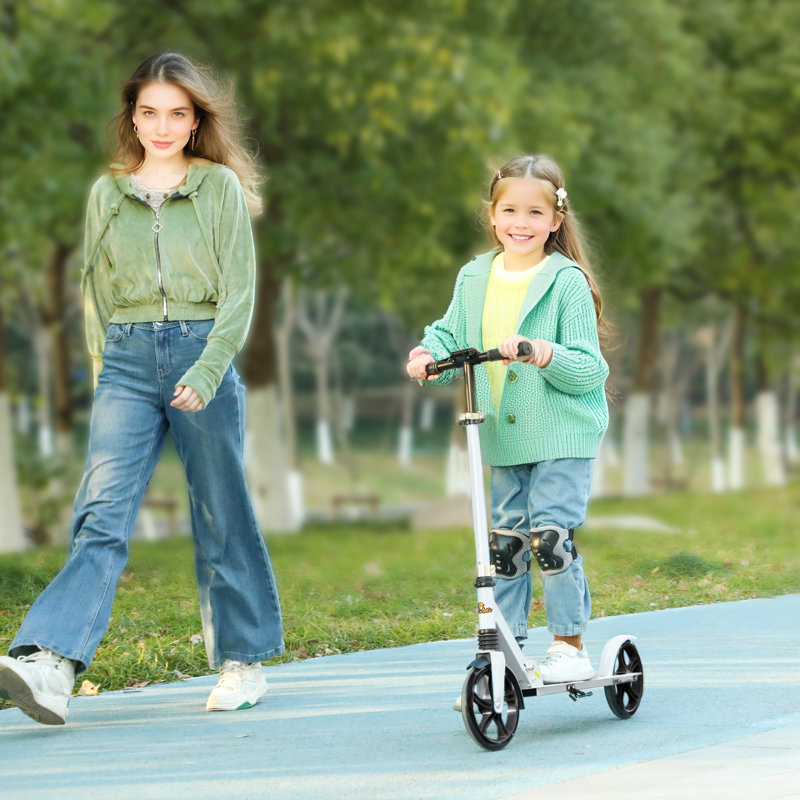 Scooter pour enfants de 6 à 12 ans, trottinette à hauteur réglable, Blanc
