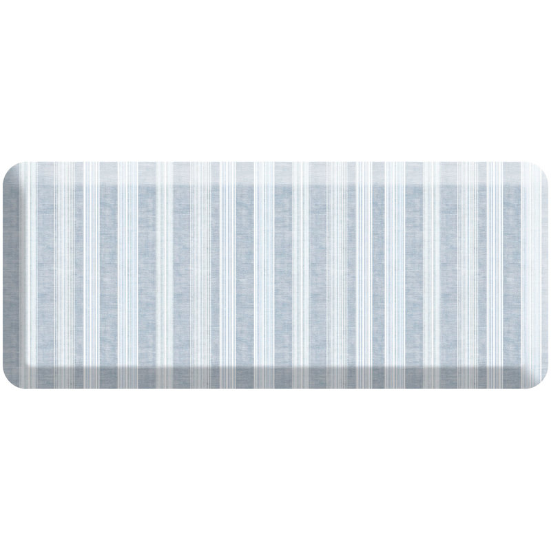 Tapis de cuisine anti-fatigue, motif de rayures de lin grès bleu, Bleu, 20 po x 48 po