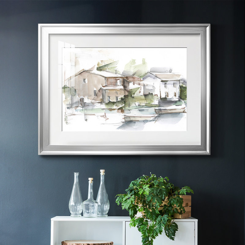 Serene Lakefront I, reproduction d'art encadrée, Argent, H 15 po x l 21 po x P 1,5 po