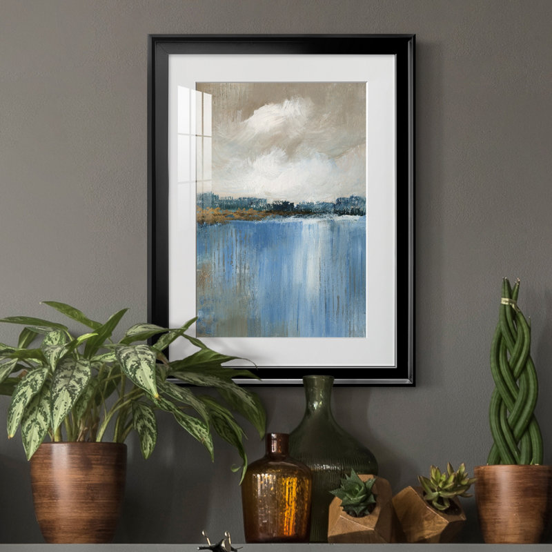 Vent et eau - Peinture encadrée, Papier avec cadre noir, H 18,5 po x l 24,5 po x P 1,5 po, Blanc mat
