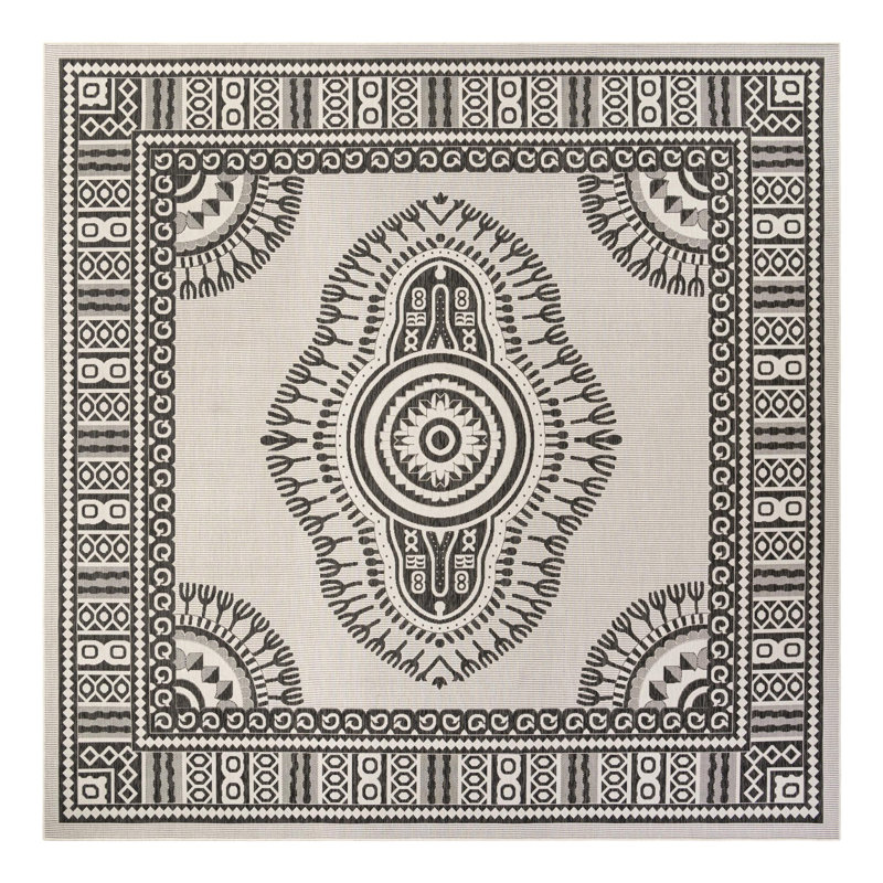 Tapis intérieur / extérieur en plastique polypropylène tissé à la machine Abtract, Carré 13 pi 1 po