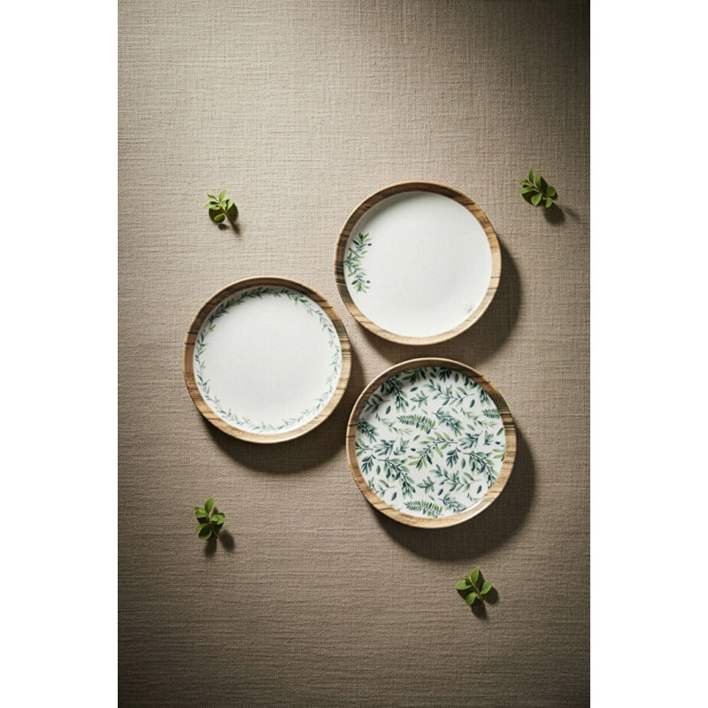 14-Piece Breakfast Set, 100% Porcelain, Green & White | Includes 6 Service Plates (6.0 in), 2 Bowls (5.1 x 5.1 x 1.6 in), 4 Joker Bowls (4.3 x 4.3 x 1.4 in), 2 Platters (9.4 x 5.5 in) | Dishwasher & Microwave Safe, Elegant Design for Everyday Use