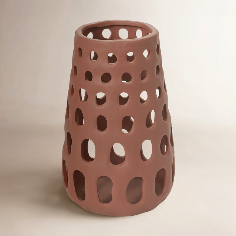 Ceramic Tabletop Lantern, 12.25" H x 8.25" W x 8.25" D
