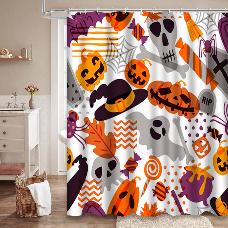 Rideau de douche Halloween Doodle, L 72 po x l 72 po