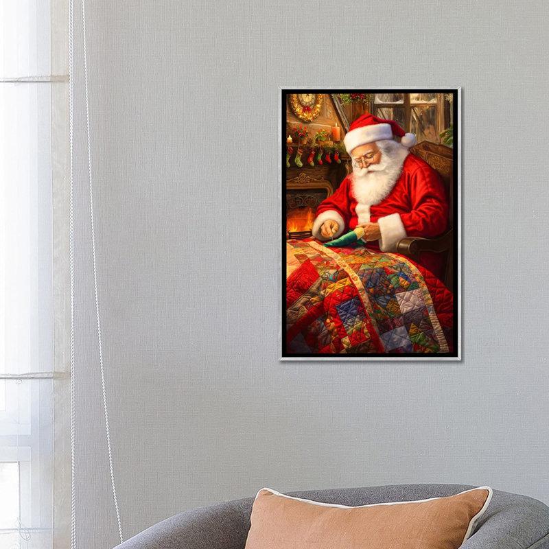 Santa's Hobby - reproduction d'art murale - toile encadrée, Argent argent, Impression encadrée sans passe-partout