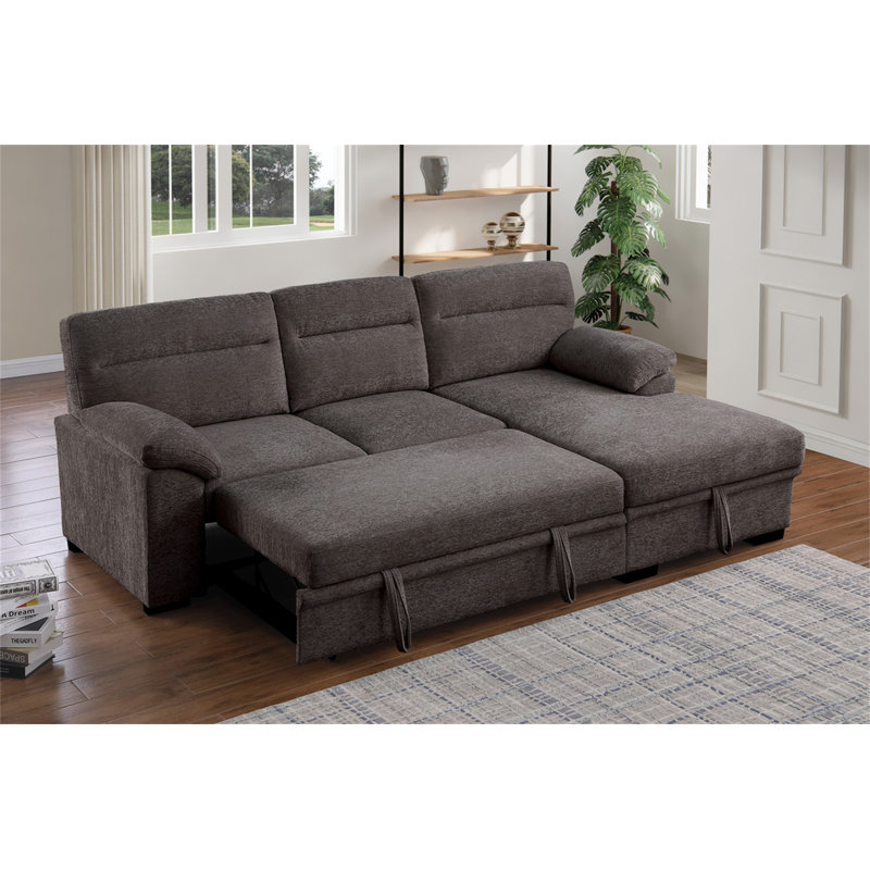 Canapé-lit modulaire en chenille l 94 po Kipriano II avec méridienne et rangement droit, Brown Chenille