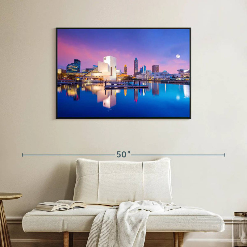 Horizon du centre-ville de Cleveland, Cadre flottant noir, 40 po x 27 po