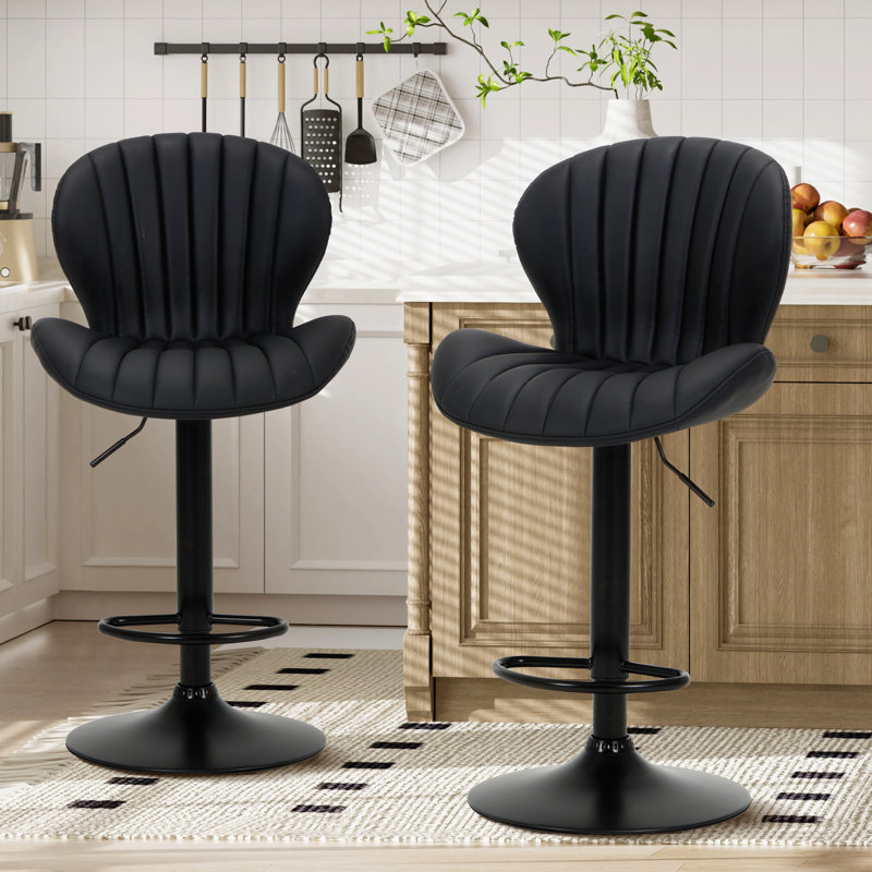 Upholstered Swivel Adjustable Height Bar Stool,PU Leather Counter Stool, 2