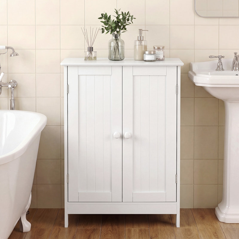 24'' W x 34.5'' H x 14'' D Free-Standing Bathroom Cabinet, White