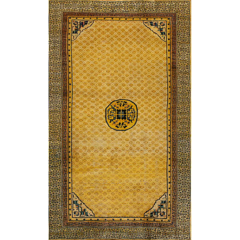 Antique Ningxia Hallway Runner Silk Gold Rug
