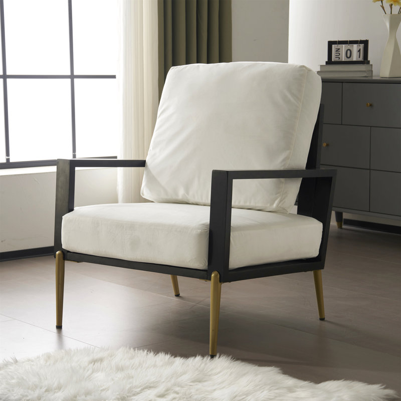 Reynold Low Back Upholstered Accent Armchair, White