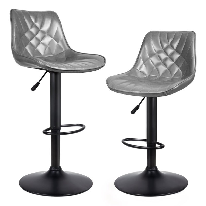 Halima Adjustable and Swivell Comfort Bar Stools with Back & Footrest set of 2, 2, Gray