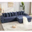 Canapé modulaire en L 110,75 po, canapé modulaire en velours côtelé, avec porte-gobelet mobile, porte-gobelets, 8 coussins décoratifs, poche latérale, déplier en lit, bleu-118054472