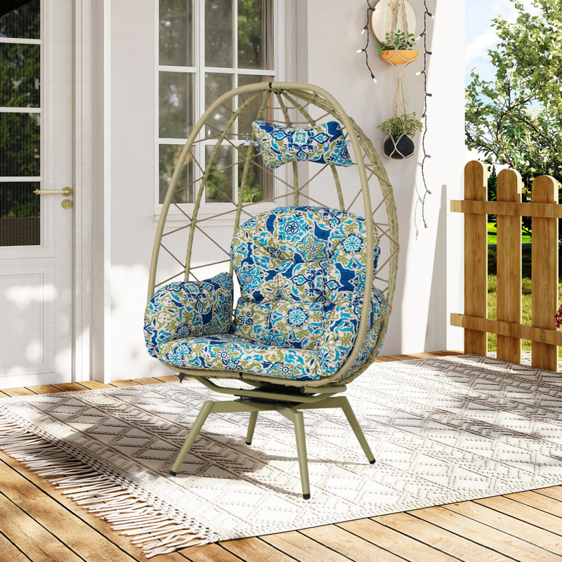Chaises longues pivotantes de patio, chaise d'œuf en acier de rotin de Pe pour la maison