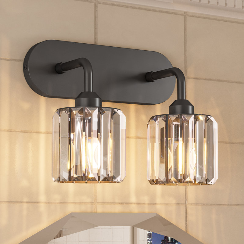 Dimmable Bathroom Vanity Light with Crystal Shade, Matte Black, 2 Lights