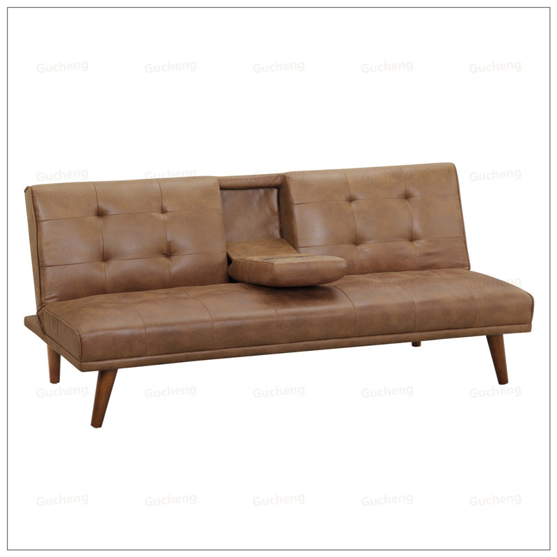 Upholstered Tufted Convertible Sofa With Cup Holders And Wooden Legs, Perfect For Comfort And Versatility In Any Living Space.