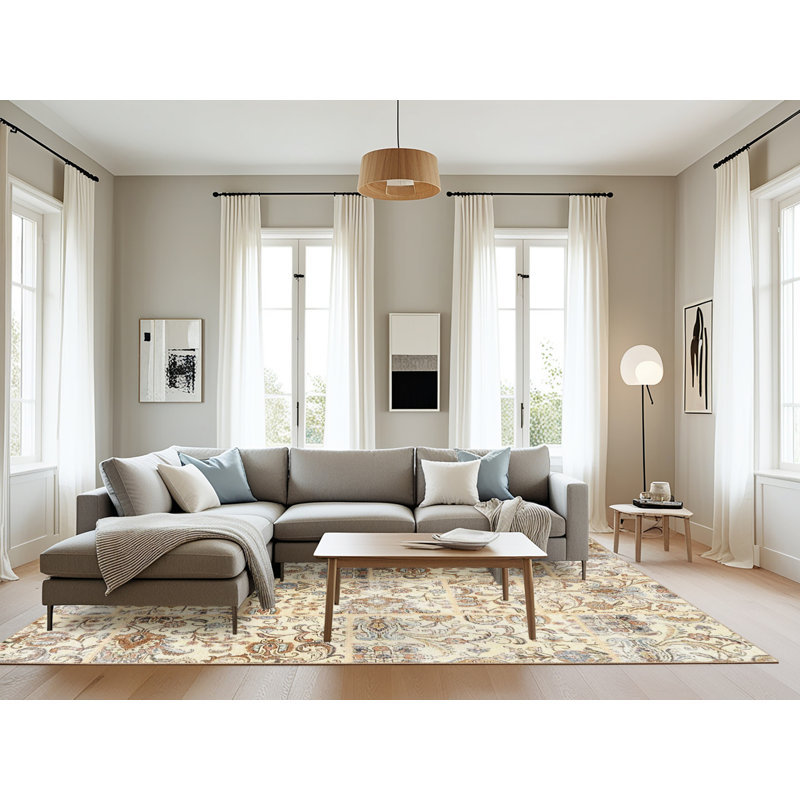 Tapis contemporain beige / brun clair, Rectangle 8 pi x 12 pi