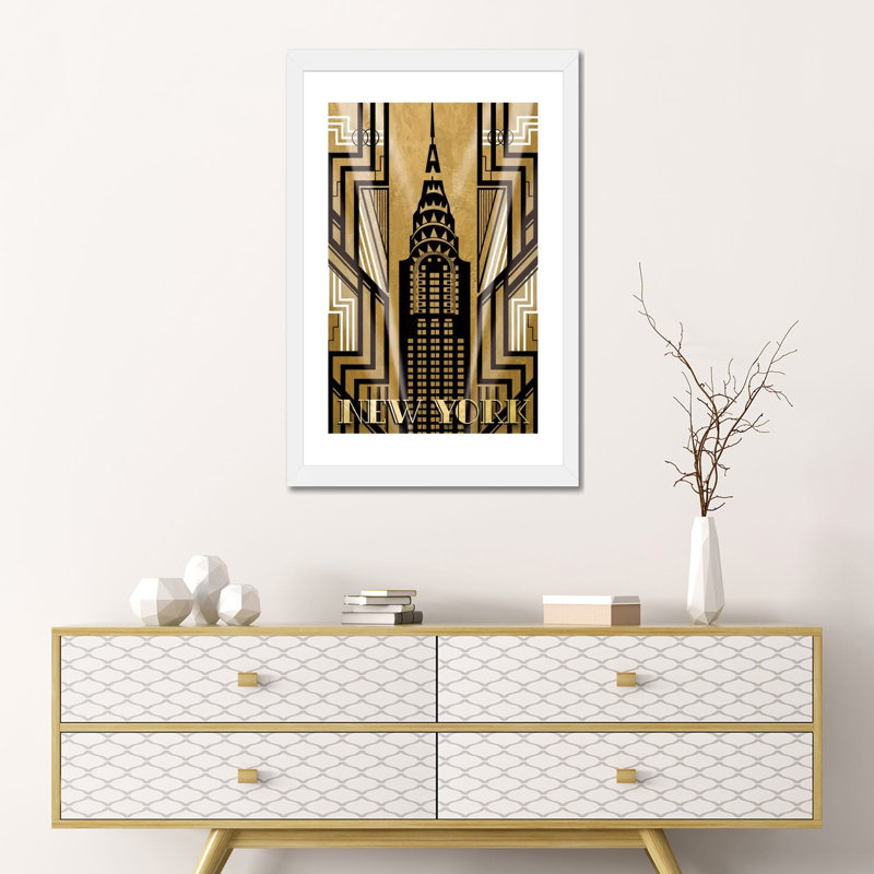 «Ny Deco» par Katrina Craven - impression d'art graphique, H 24 po x l 16 po x P 1 po, White Paper, Blanc