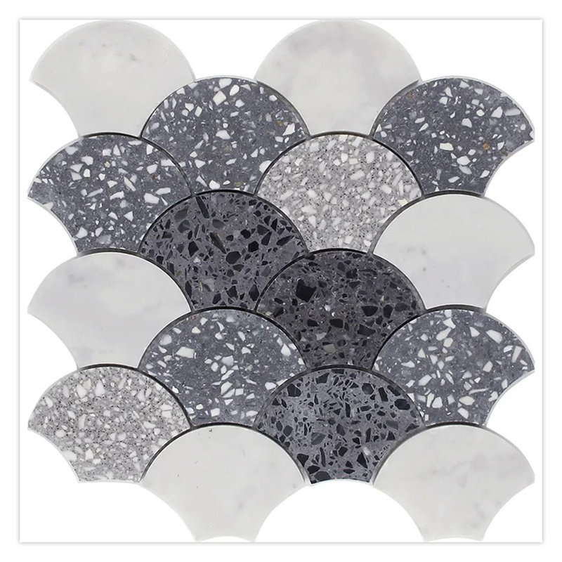 Carrelage écaille de poisson en marbre 12 x 12 Stellare Terrazzo (paquet de 5 pieds carrés) - paquet de 5, Blanc / Gris
