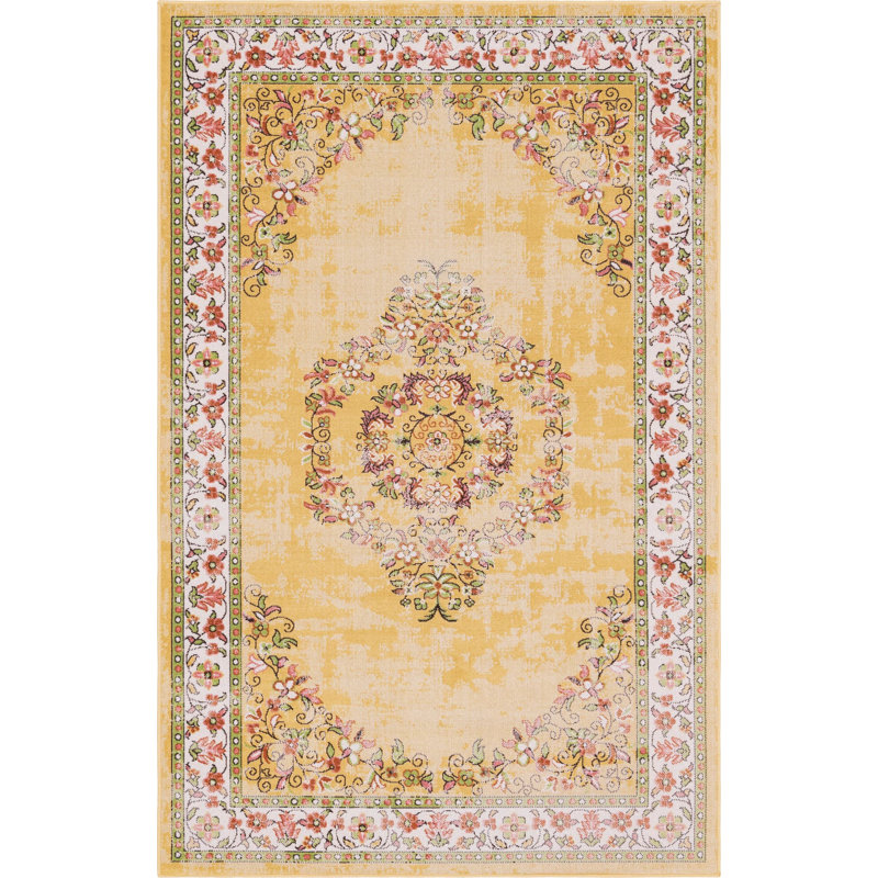 Tapis oriental jaune Rozalla, Rectangle 5 pi 3 po x 8 pi