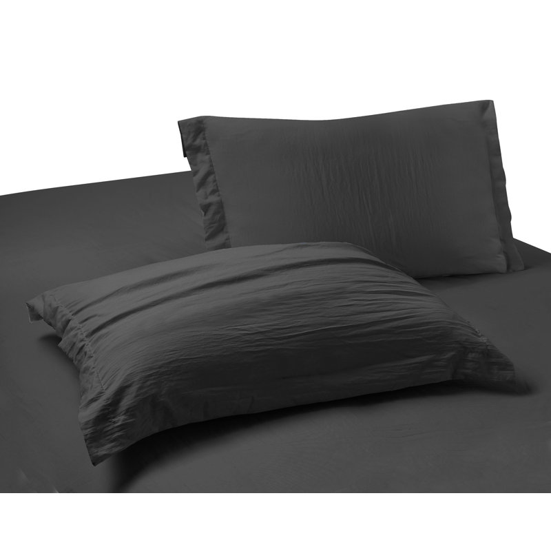 Charcoal Gray Twin/Twin XL Microfiber Crinkle Duvet Cover Set